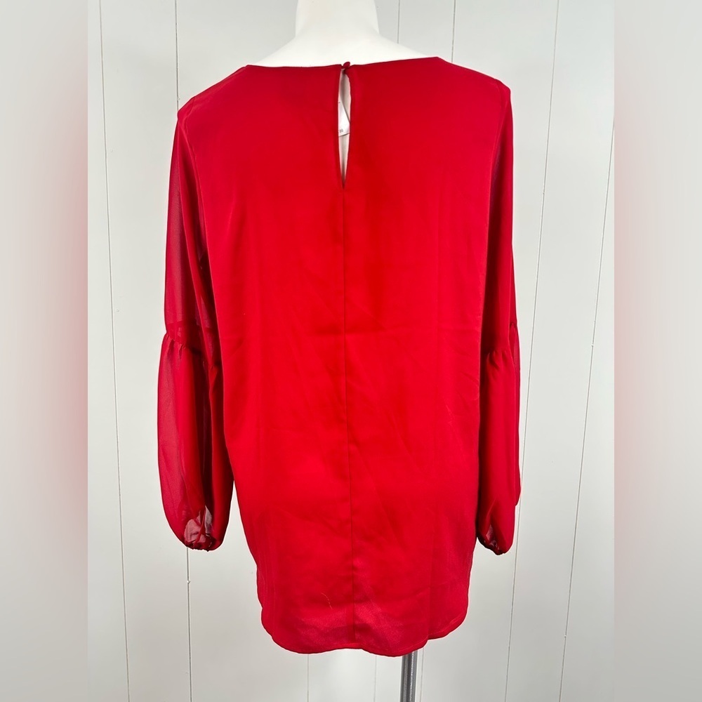 NWT Ann Taylor Red Blouse Women’s Sz XL Long Balloon Sleeve Pullover Top Career - Picture 8 of 9